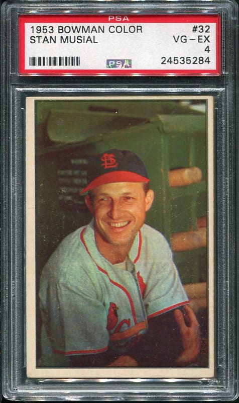 Authentic 1953 Bowman Color #32 Stan Musial PSA 4 Baseball Card