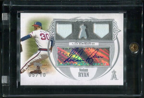 Authentic Autographed Nolan Ryan 2007 Topps Sterling Triple Game Jersey Baseball Card