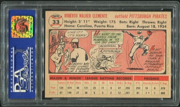 1956 Topps #33 Roberto Clemente PSA 8 Vintage Baseball Card