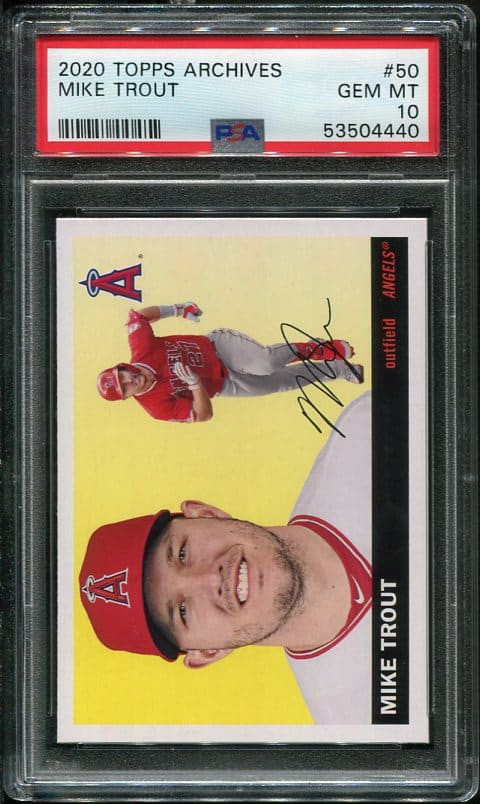 Authentic 2020 Topps Archives #50 Mike Trout PSA 10 Baseball Card