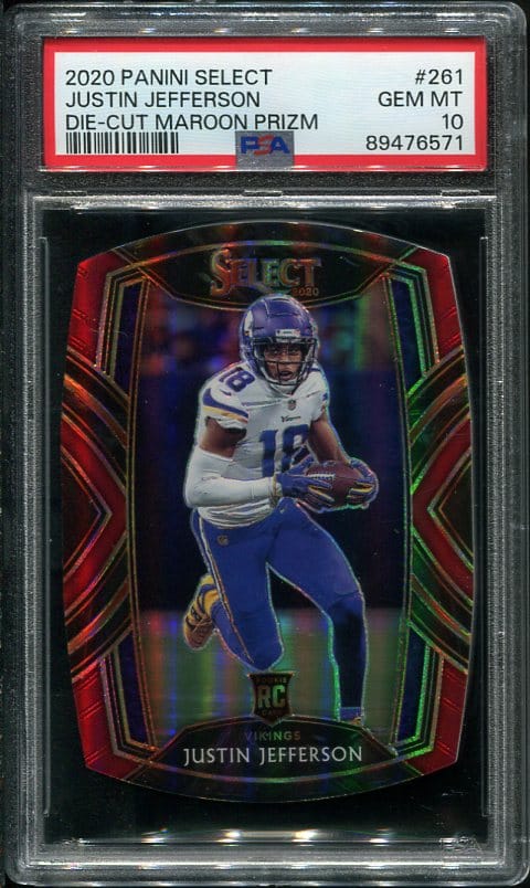 2020 Panini Select #261 Justin Jefferson Die-Cut Maroon Prizm GEM MINT PSA 10 Rookie Football Card