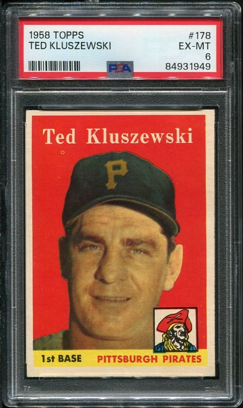 Authentic 1958 Topps #178 Ted Kluszewski PSA 6 Vintage Baseball Card