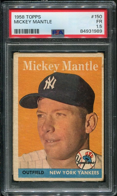 Authentic 1958 Topps #150 Mickey Mantle PSA 1.5 Vintage Baseball Card