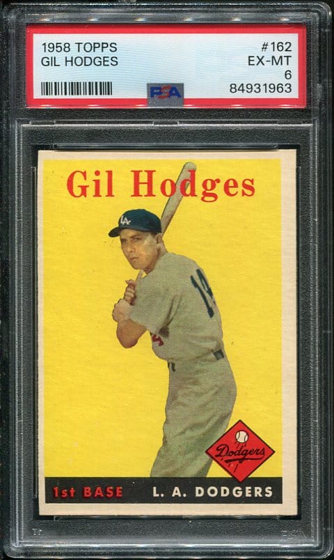 Authentic 1958 Topps #162 Gil Hodges PSA 6 Vintage Baseball Card