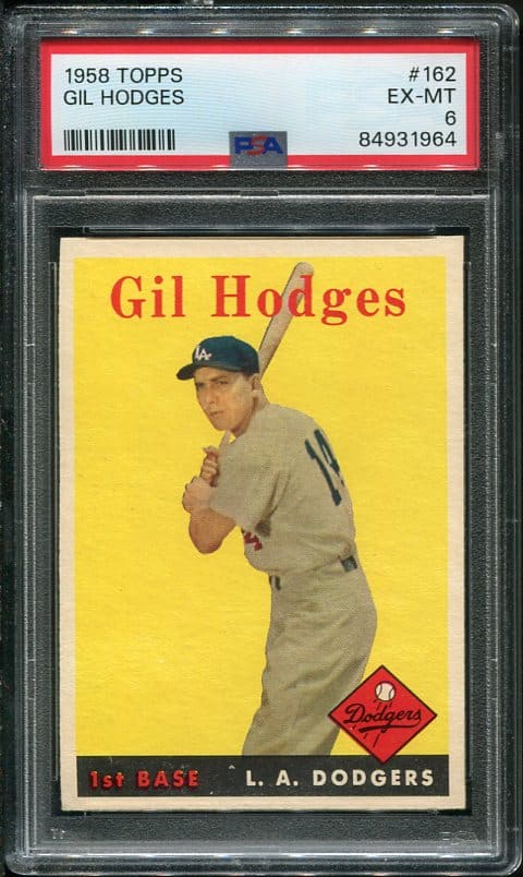 Authentic 1958 Topps #162 Gil Hodges PSA 6 Vintage Baseball Card