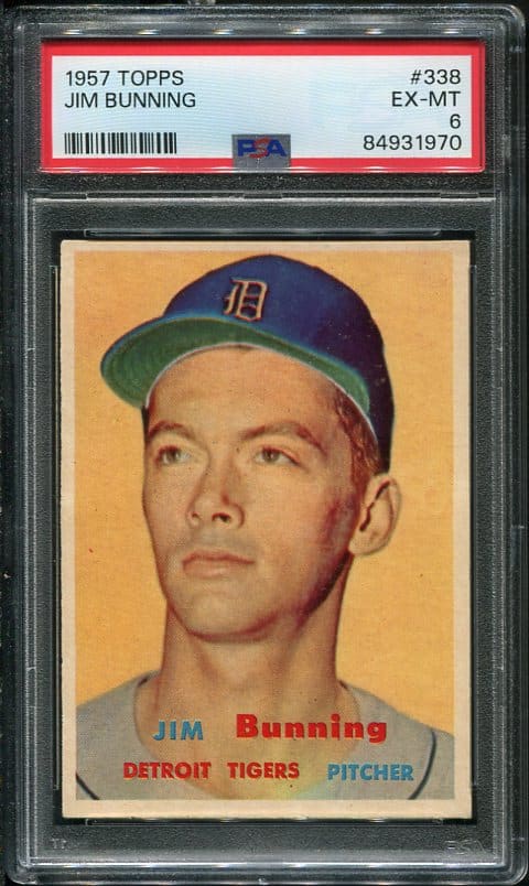 Authentic 1957 Topps #338 Jim Bunning Rookie PSA 6 Vintage Baseball Card