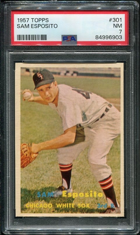 Authentic 1957 Topps #301 Sam Esposito PSA 7 Vintage Baseball Card