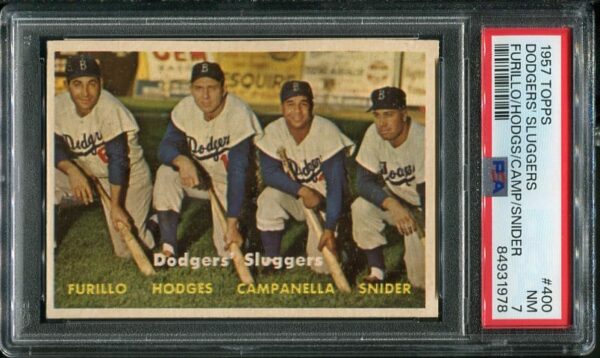 Authentic 1957 Topps #400 Dodgers Sluggers PSA 7 Vintage Baseball Card