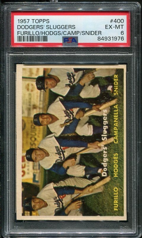 Authentic 1957 Topps #400 Dodgers Sluggers PSA 6 Vintage Baseball Card