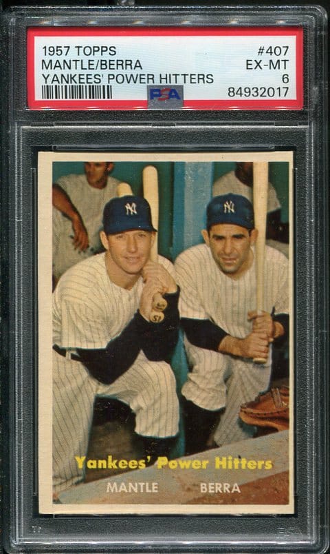 Authentic 1957 Topps Yankees' Power Hitters #407 Mickey Mantle/Yogi Berra PSA 6 Baseball Card