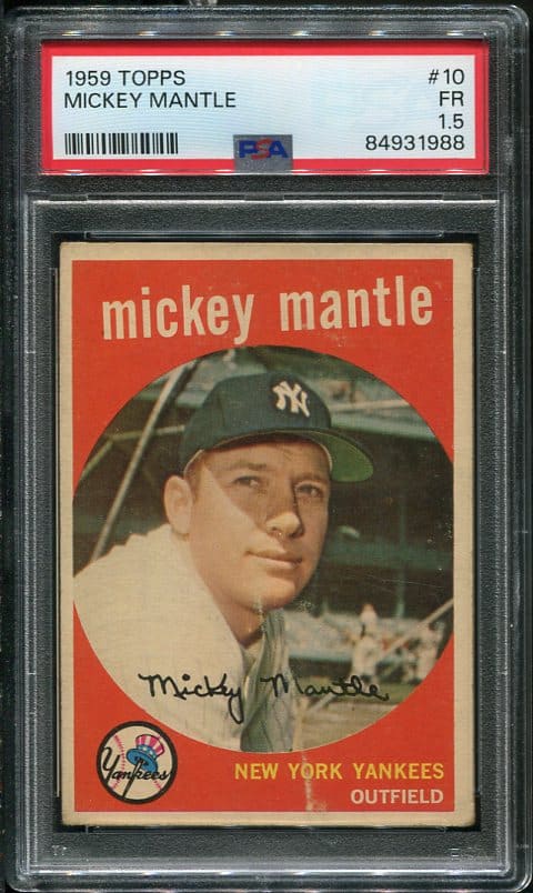 Authentic 1959 Topps #10 Mickey Mantle PSA 1.5 Baseball Card