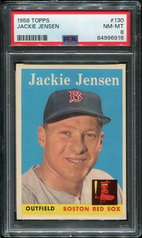 Authentic 1958 Topps #130 Jackie Jensen PSA 8 Vintage Baseball Card