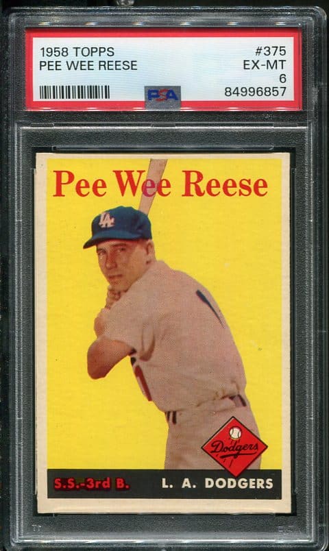 Authentic 1958 Topps #375 Pee Wee Reese PSA 6 Vintage Baseball Card
