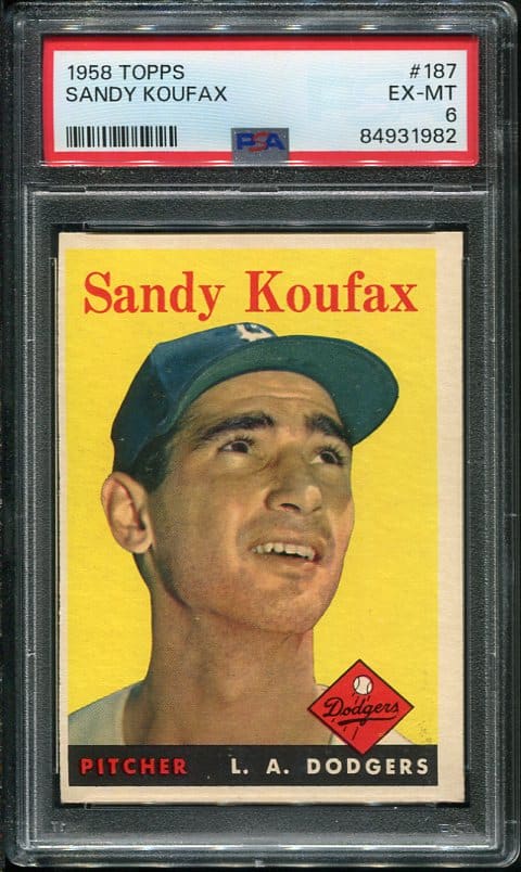 Authentic 1958 Topps #187 Sandy Koufax PSA 6 Vintage Baseball Card