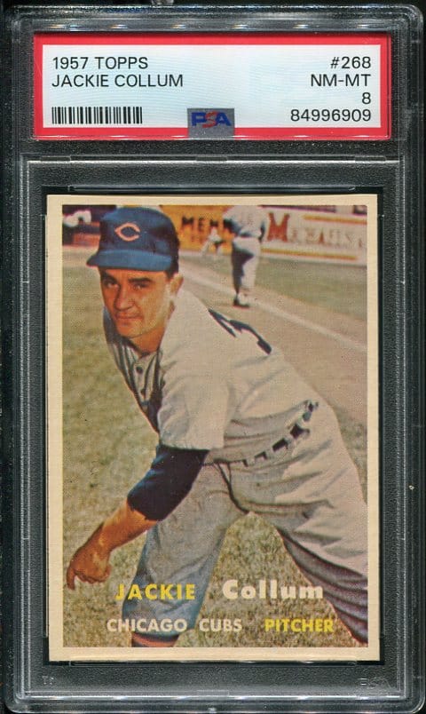 Authentic 1957 Topps #268 Jackie Collum PSA 8 Vintage Baseball Card