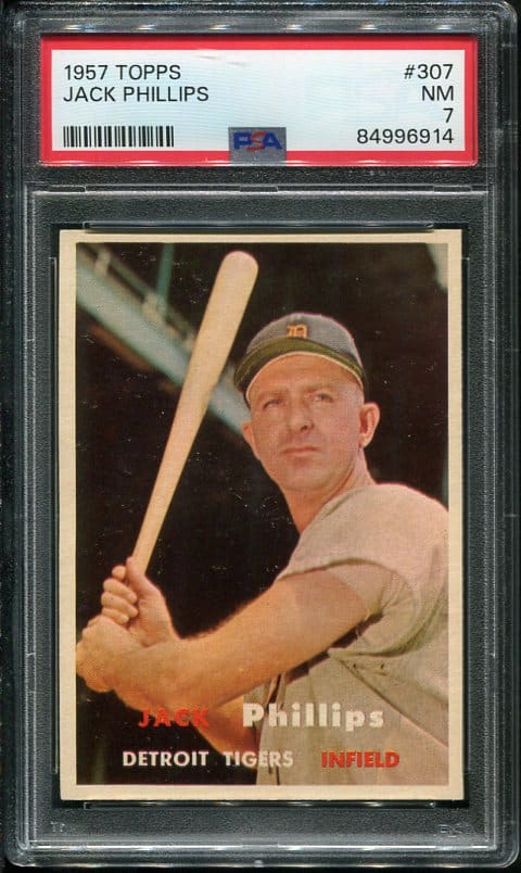 Authentic 1957 Topps #307 Jack Phillips PSA 7 Vintage Baseball Card