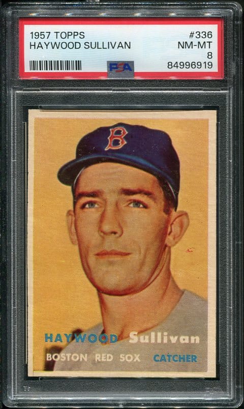 Authentic 1957 Topps #336 Haywood Sullivan PSA 8 Vintage Baseball Card