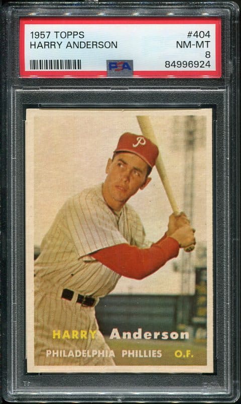 Authentic 1957 Topps #404 Harry Anderson PSA 8 Vintage Baseball Card