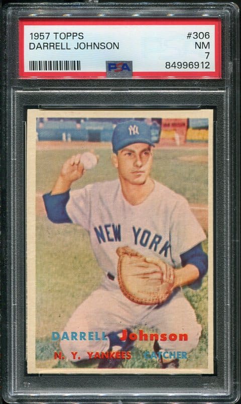 Authentic 1957 Topps #306 Darrell Johnson PSA 7 Vintage Baseball Card