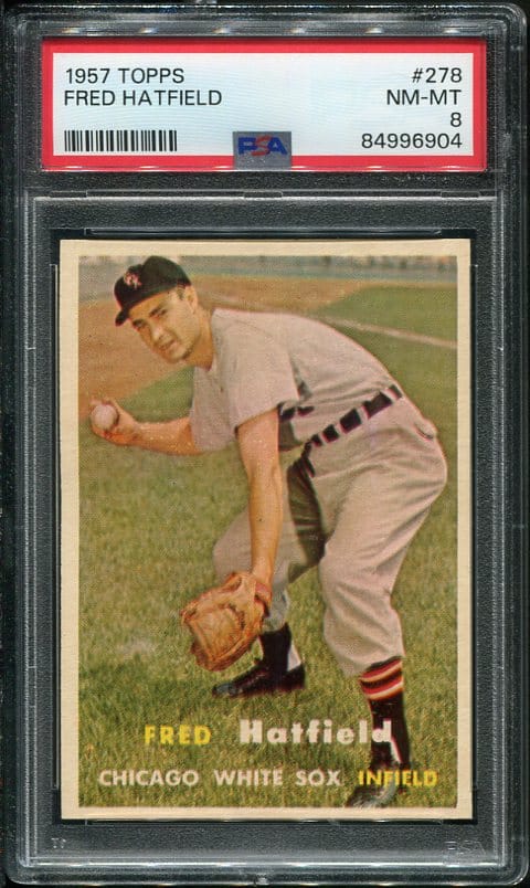 Authentic 1957 Topps #278 Fred Hatfield PSA 8 Vintage Baseball Card