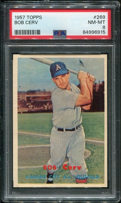 Authentic 1957 Topps #269 Bob Cerv PSA 8 Vintage Baseball Card