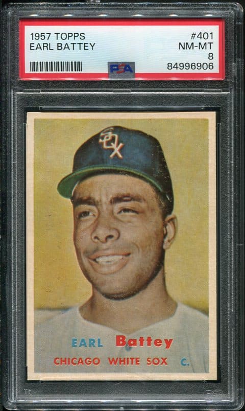 Authentic 1957 Topps #401 Earl Battey PSA 8 Rookie Vintage Baseball Card