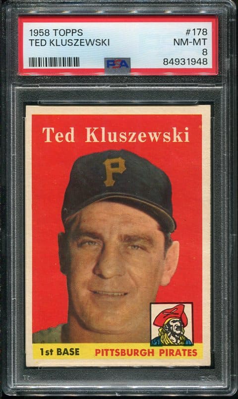 Authentic 1958 Topps #178 Ted Kluszewski PSA 8 Vintage Baseball Card