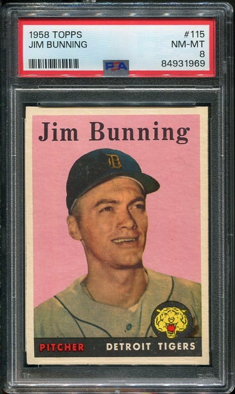 Authentic 1958 Topps #115 Jim Bunning PSA 8 Vintage Baseball Card