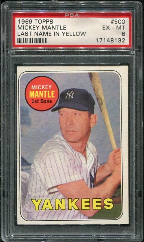 1969 Topps #500 Mickey Mantle Last Name In Yellow PSA 6 Vintage Baseball Card