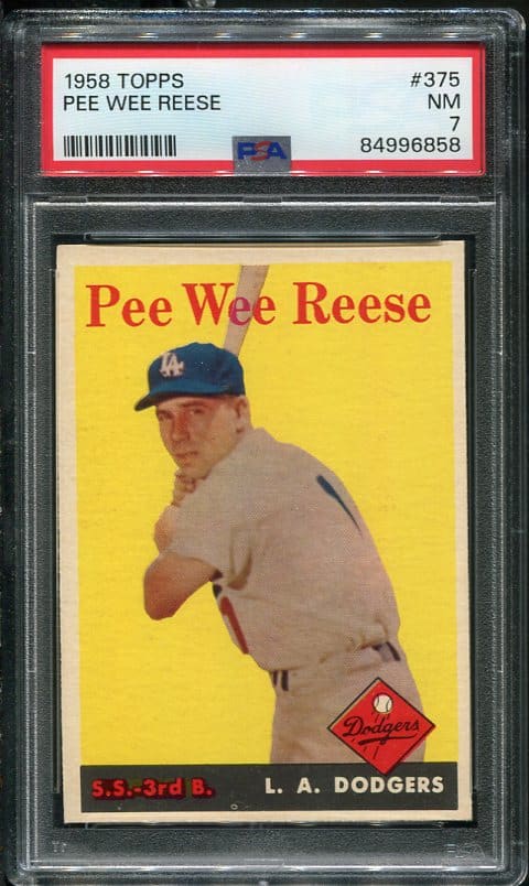 Authentic 1958 Topps #375 Pee Wee Reese PSA 7 Vintage Baseball Card