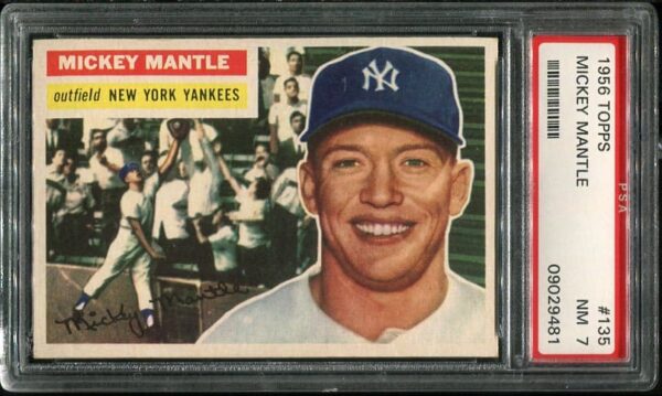 1956 Topps #135 Mickey Mantle (Gray Back) PSA 7 Baseball Card