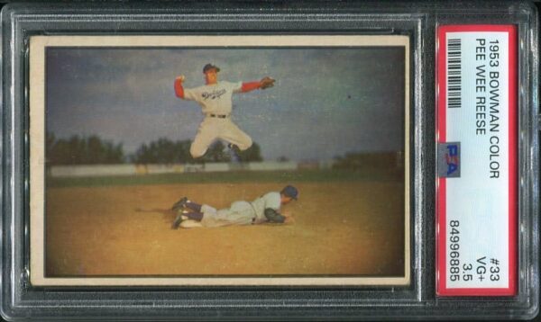 Authentic 1953 Bowman Color #33 Pee Wee Reese PSA 3.5 Baseball Card