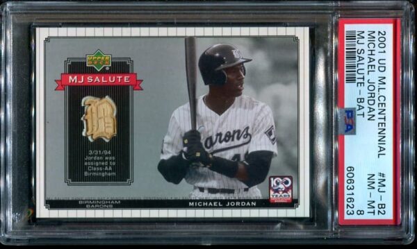 2001 Upper Deck ML Centennial #MJ-B2 Michael Jordan Salute Game-Used Bat Baseball Card PSA 8