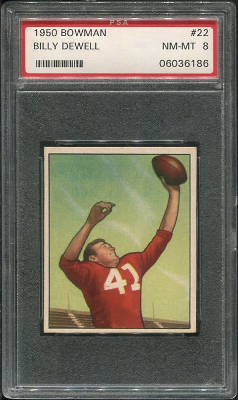 Authentic 1950 Bowman #22 Billy Dewell PSA 8 Football Card