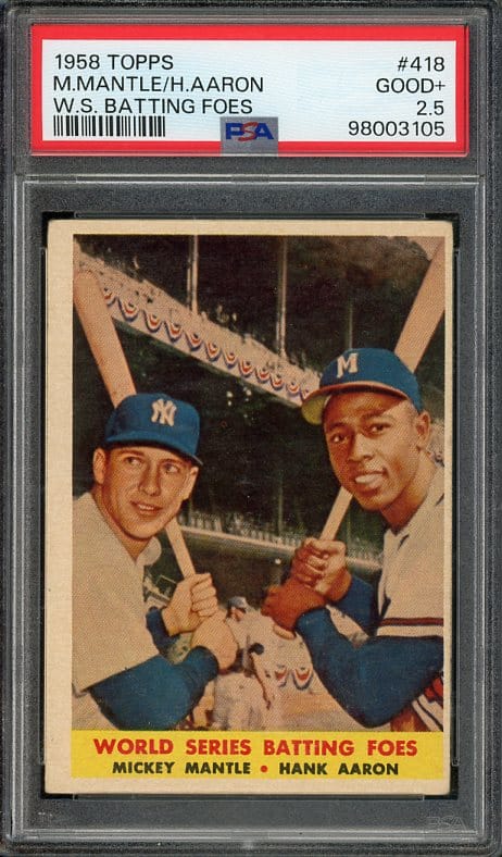 Authentic 1959 Topps #418 Batting Foes Mantle/Aaron PSA 2.5 Baseball Card
