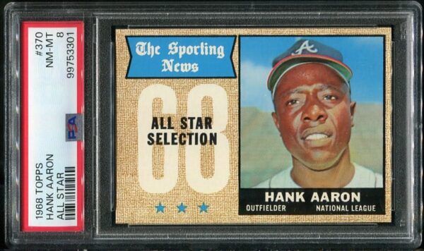 Authentic 1968 Topps #370 Hank Aaron All Star PSA 8 Baseball Card