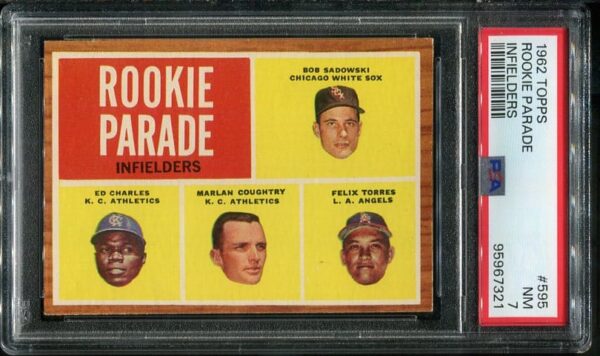 Authentic 1962 Topps #595 Rookie Parade Infielders PSA 7 Baseball Card