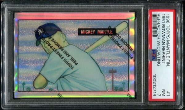 1996 Topps Mantle Finest #1 Mickey Mantle 1951 Bowman Reprint PSA 7 Baseball Card
