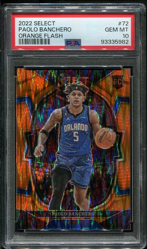 Authentic 2022 Panini Select #72 Orange Flash Paolo Banchero PSA 10 Rookie Basketball Card