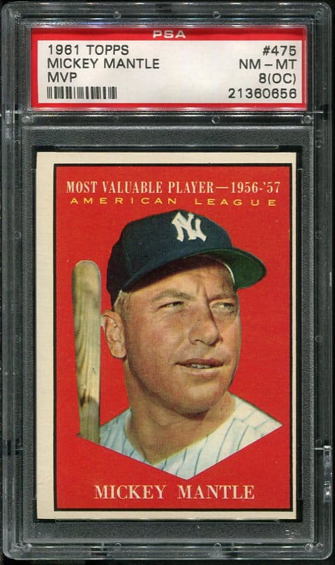 Authentic 1961 Topps #475 Mickey Mantle MVP PSA 8(OC) Baseball Card