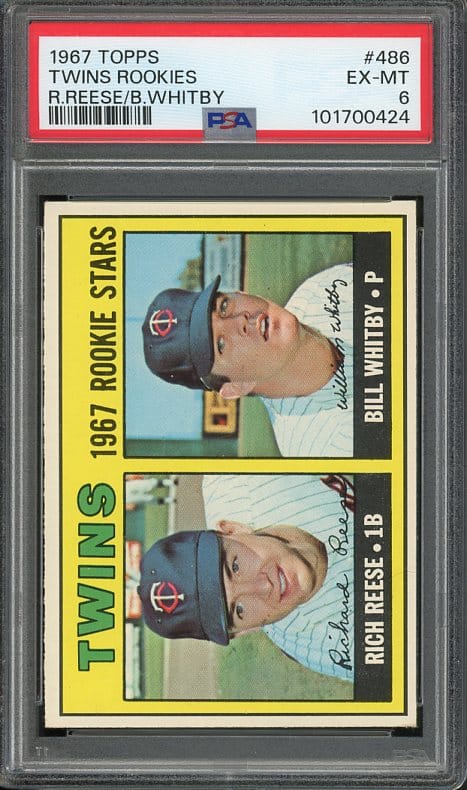 Authentic 1967 Topps #486 Twins Rookies Rich Reese Bill Whitby PSA 6 Baseball Card
