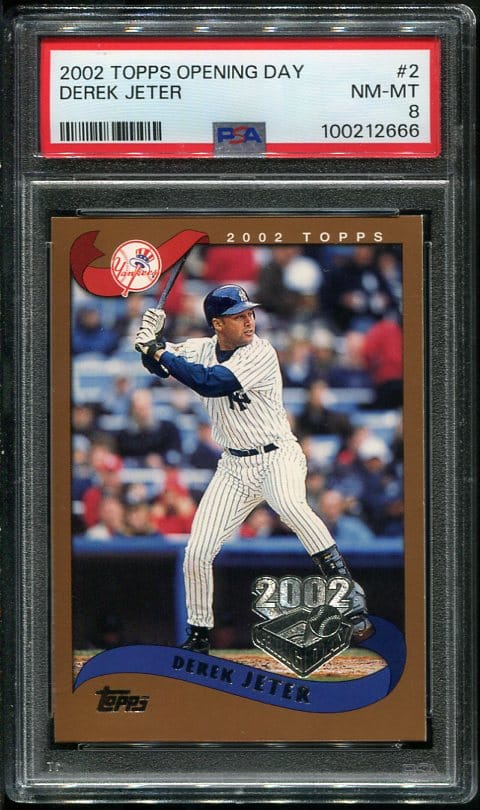 Authentic 2002 Topps Opening Day #2 Derek Jeter PSA 8 Baseball Card