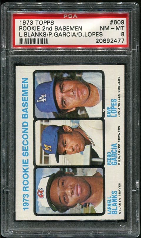 Authentic 1973 Topps #609 Rookie 2nd Baseman with Davey Lopes PSA 8 Baseball Card