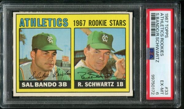 Authentic 1967 Topps ##33 Sal Bando Athletics Rookies PSA 6 Baseball Card