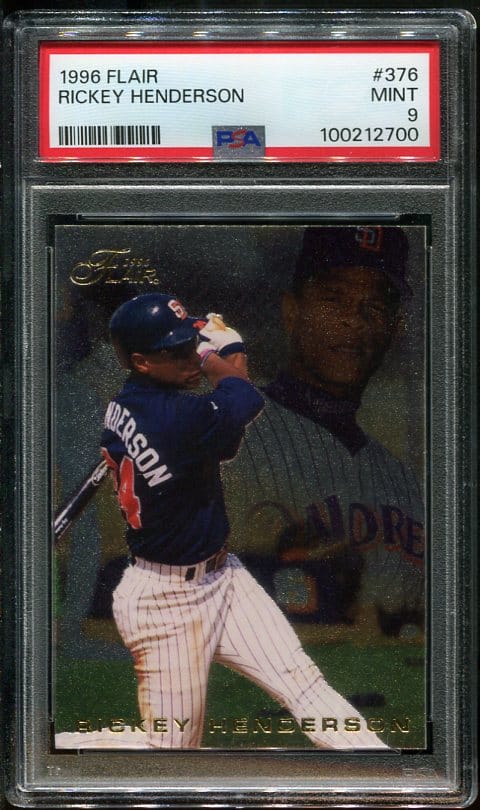 Authentic 1996 Flair #376 Rickey Henderson PSA 9 Baseball Card