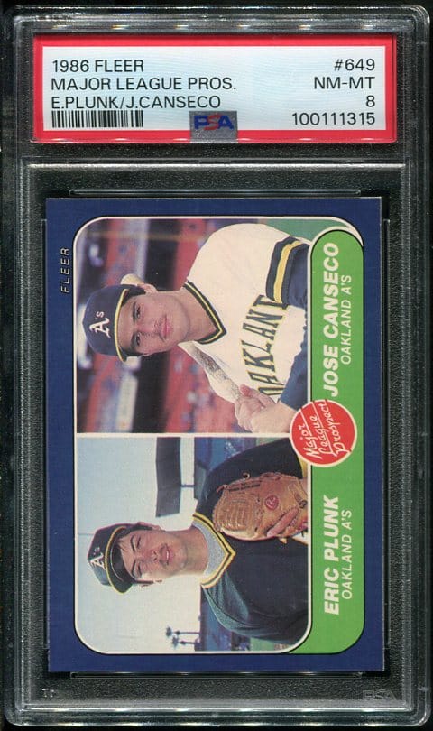 Authentic 1986 Fleer #649 Jose Canseco PSA 8 Rookie Baseball Card