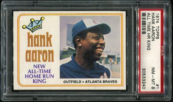 Authentic 1974 Topps #1 Hank Aaron PSA 8 Baseball Card