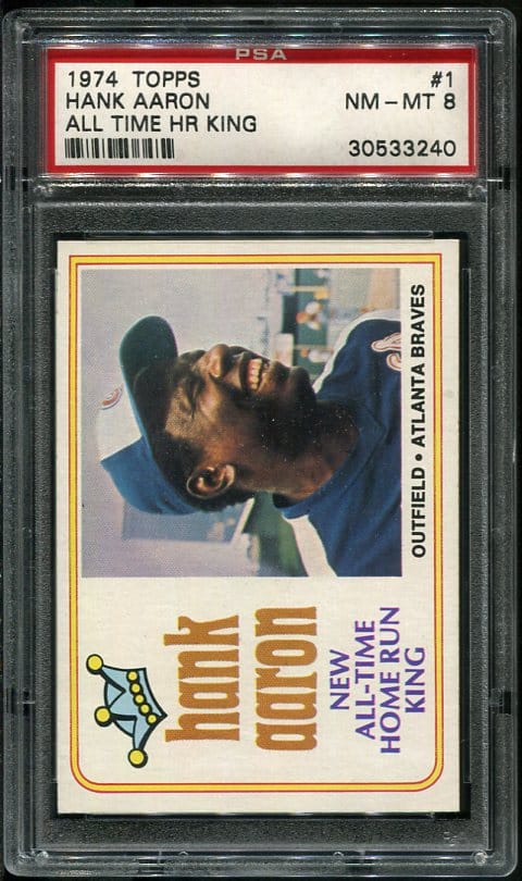 Authentic 1974 Topps #1 Hank Aaron PSA 8 Baseball Card