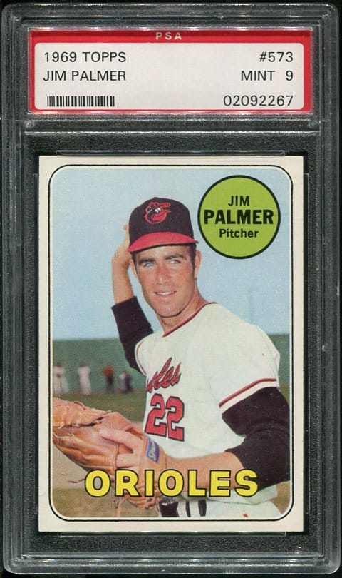 Authentic 1969 Topps #573 Jim Palmer PSA 9 Baseball Card