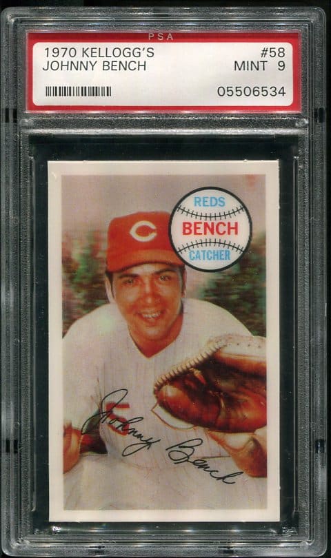 Authentic 1970 Kellogg's #58 Johnny Bench PSA 9 Baseball Card
